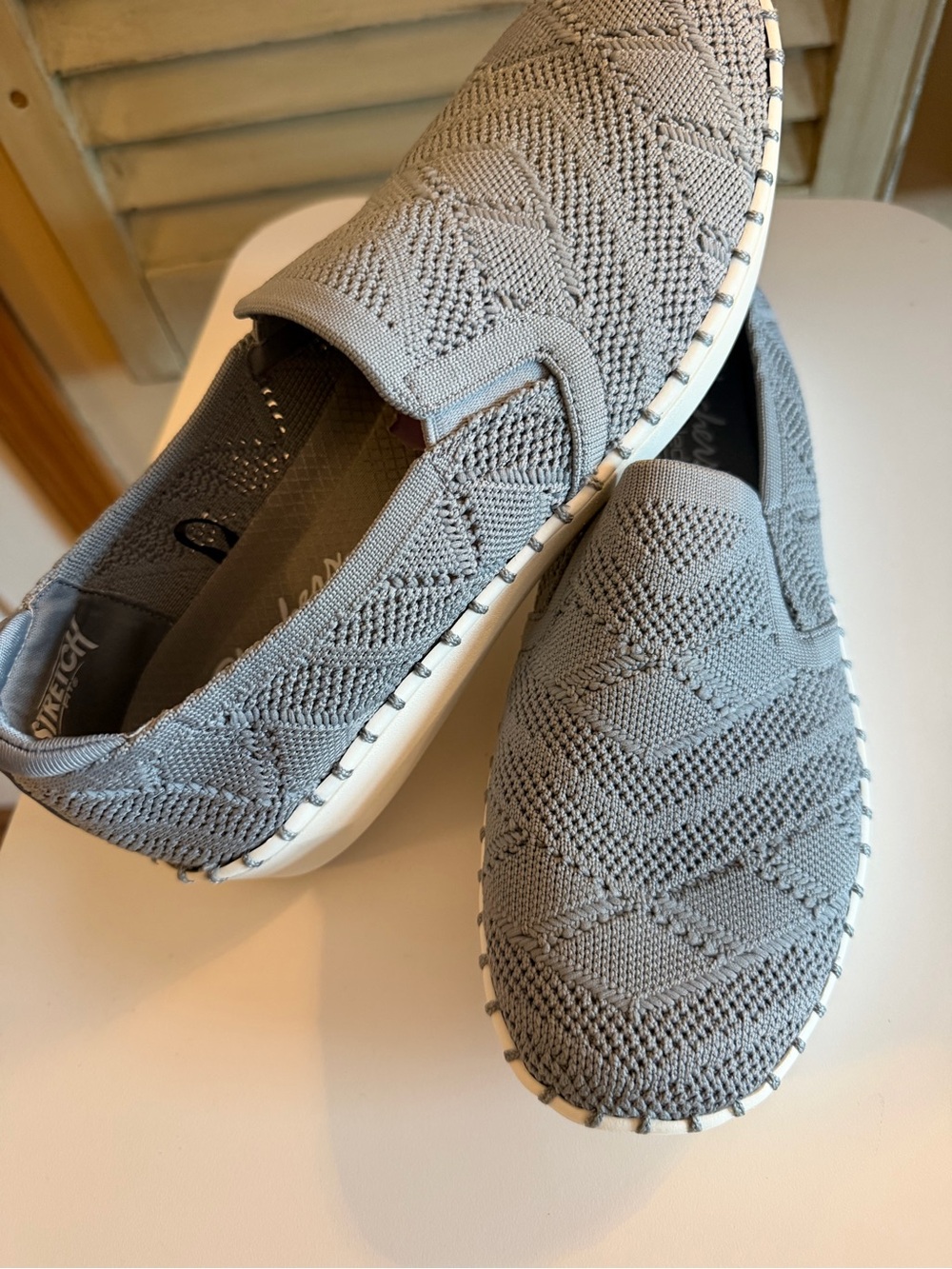 Skechers Slip-On Knit Flats in Light Gray